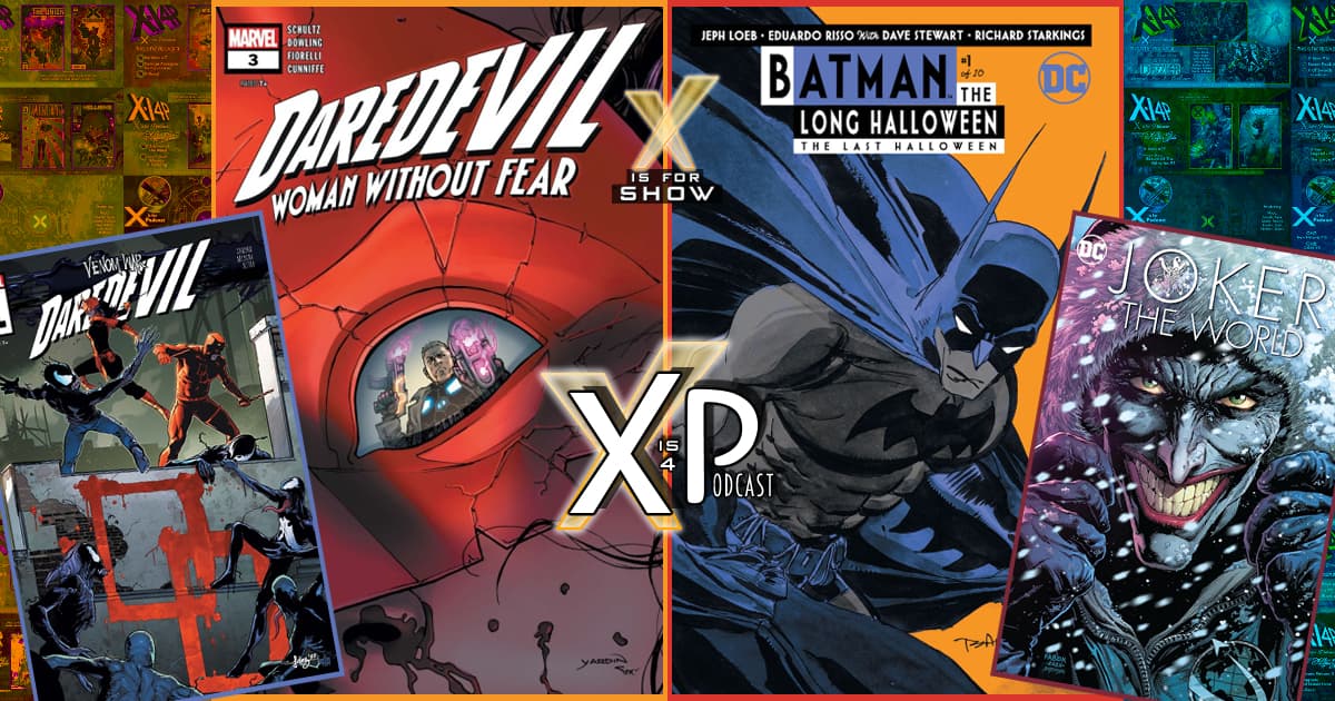 Daredevil: Venom War & Woman Without Fear (Marvel) and Batman: The Last Halloween & Joker: The World (DC)